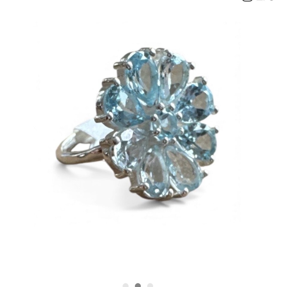 Blue Topaz Flower Solid 925 Sterling Ring - Size 7 - Picture 3 of 3